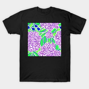 Seventies style lime green, purple and blue oversized florals T-Shirt